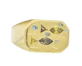 T-Z Modernist Fancy Colored Diamond 18 Karat Gold Unisex Ring