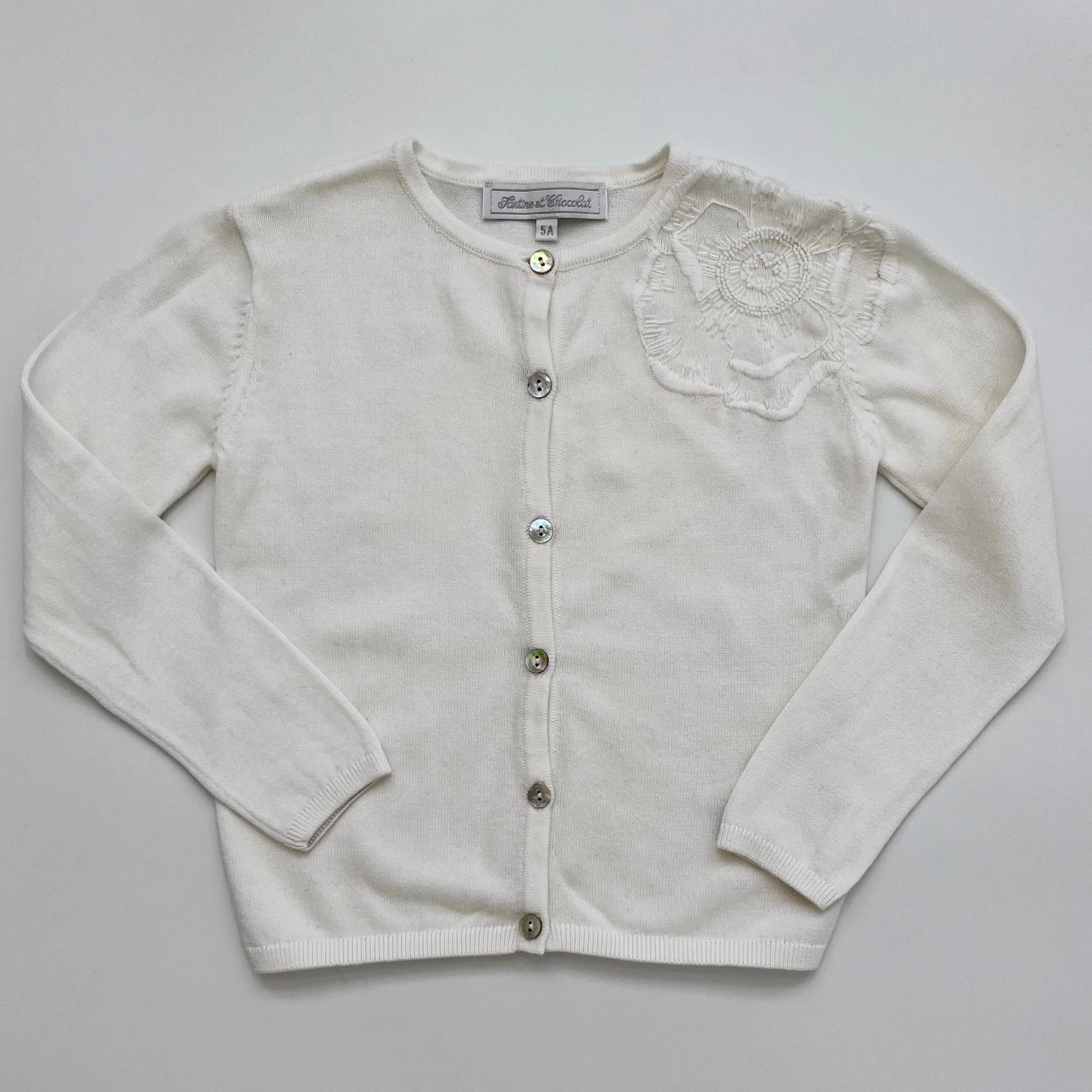 Tartine et Chocolat White Cardigan With Bead Embellishment: 5 Years