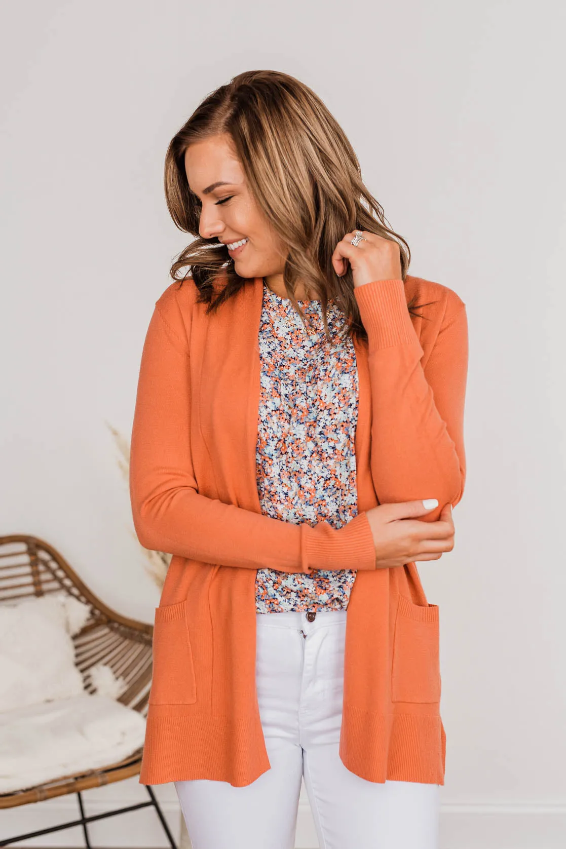 Time To Be Alive Drape Cardigan- Papaya