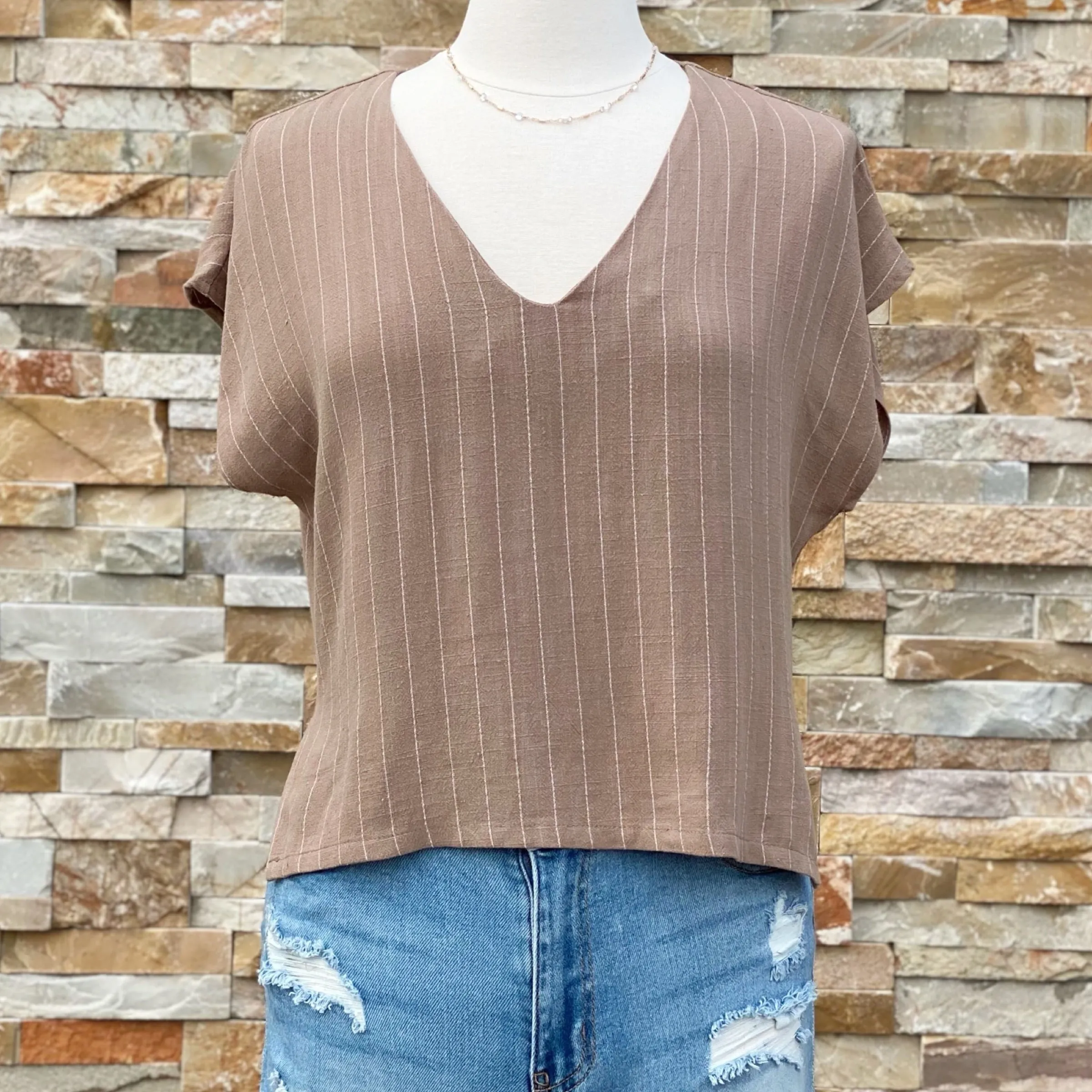 Trish Stripe High Low Top Tan