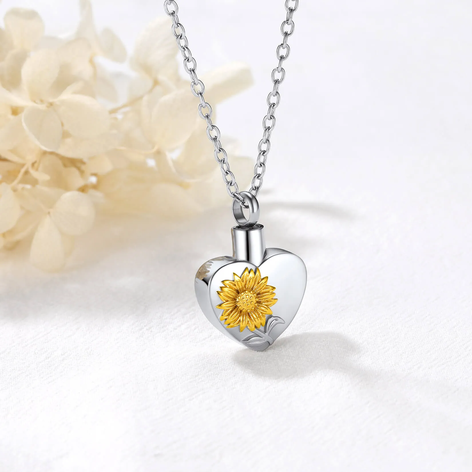 U7 Jewelry Heart Urn Necklaces for Ashes Love Sunflower Locket Pendant Cremation Jewelry