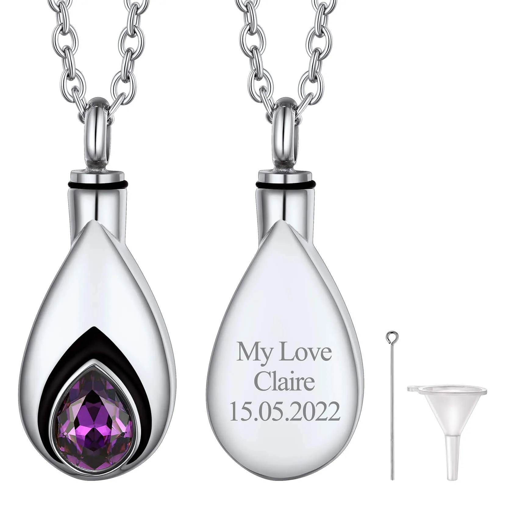 U7 Jewelry Teardrop Birthstone Cremation Jewelry for Ashes Keepsake Urn Pendant with Chain Memorial Jewelry