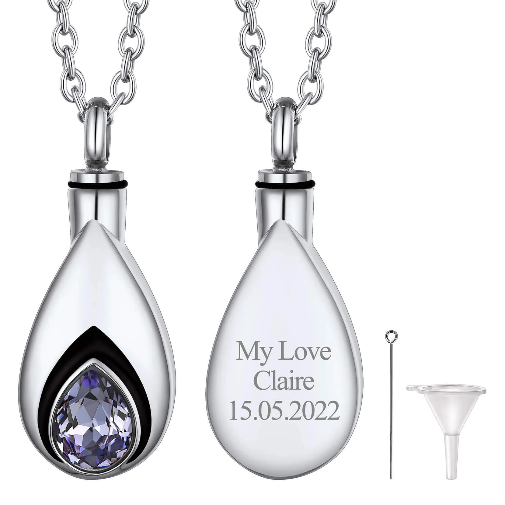 U7 Jewelry Teardrop Birthstone Cremation Jewelry for Ashes Keepsake Urn Pendant with Chain Memorial Jewelry