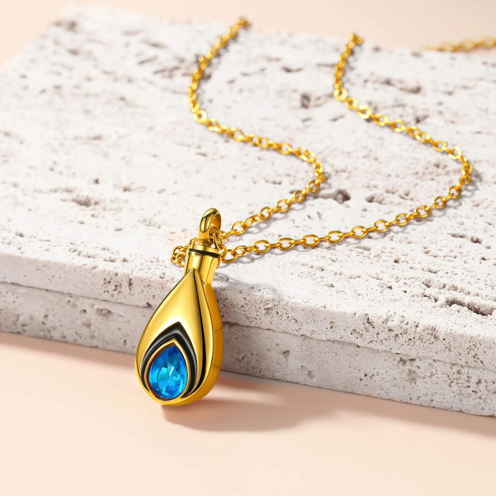 U7 Jewelry Teardrop Birthstone Cremation Jewelry for Ashes Keepsake Urn Pendant with Chain Memorial Jewelry