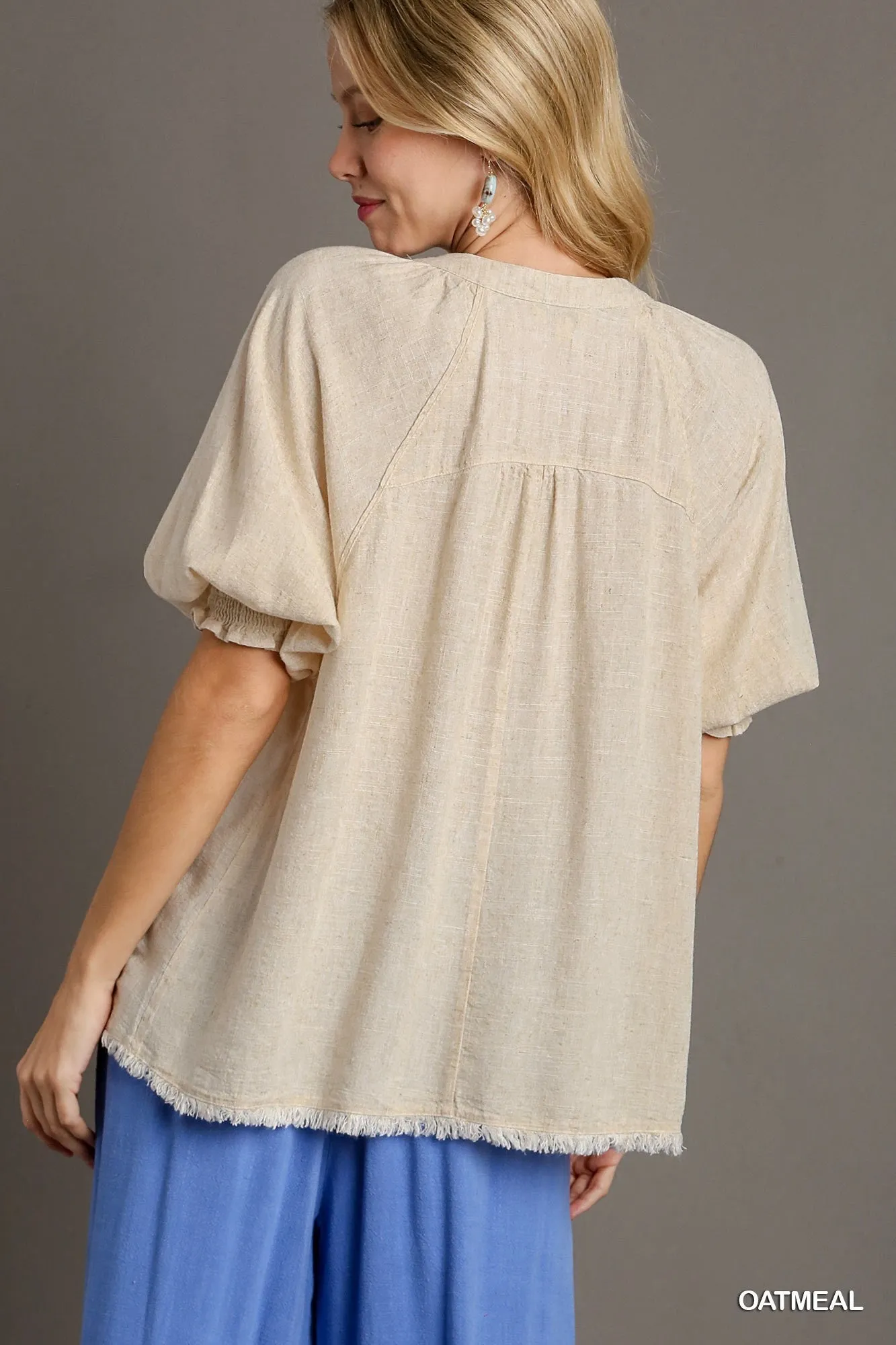 Umgee Linen Raglan Sleeve Top in Oatmeal