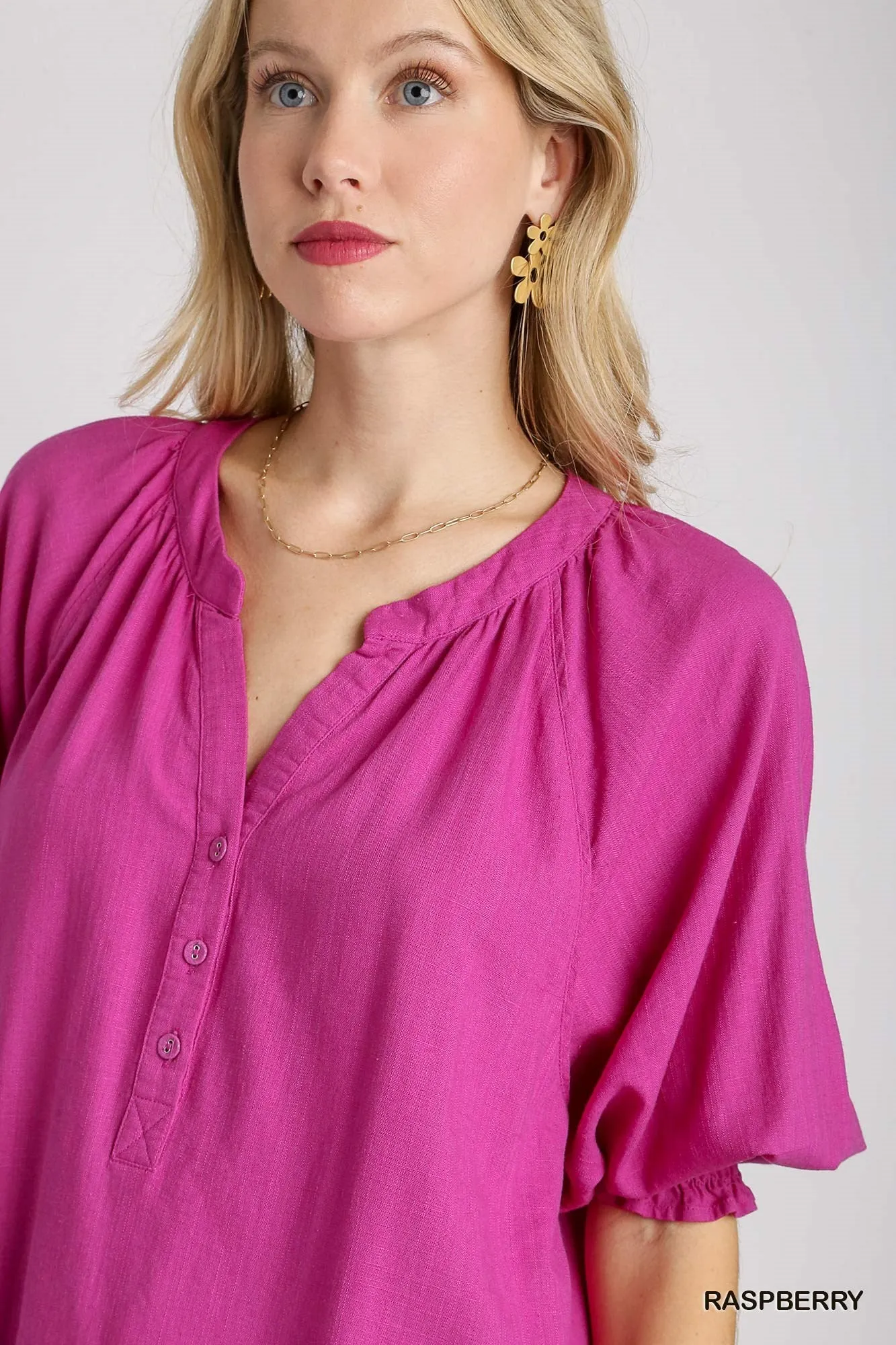 Umgee Linen Raglan Sleeve Top in Raspberry