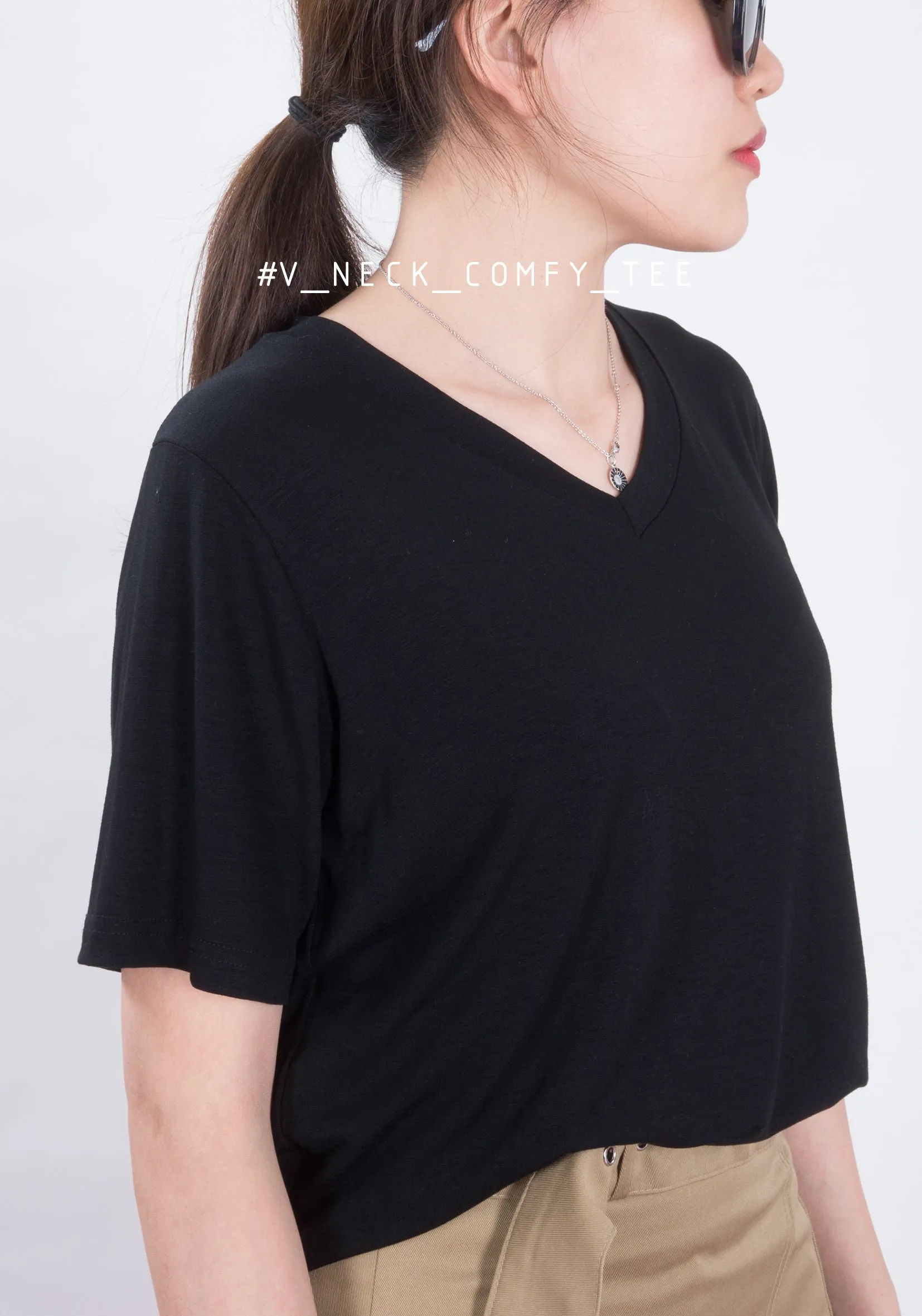 V Neck Comfy Tee Black