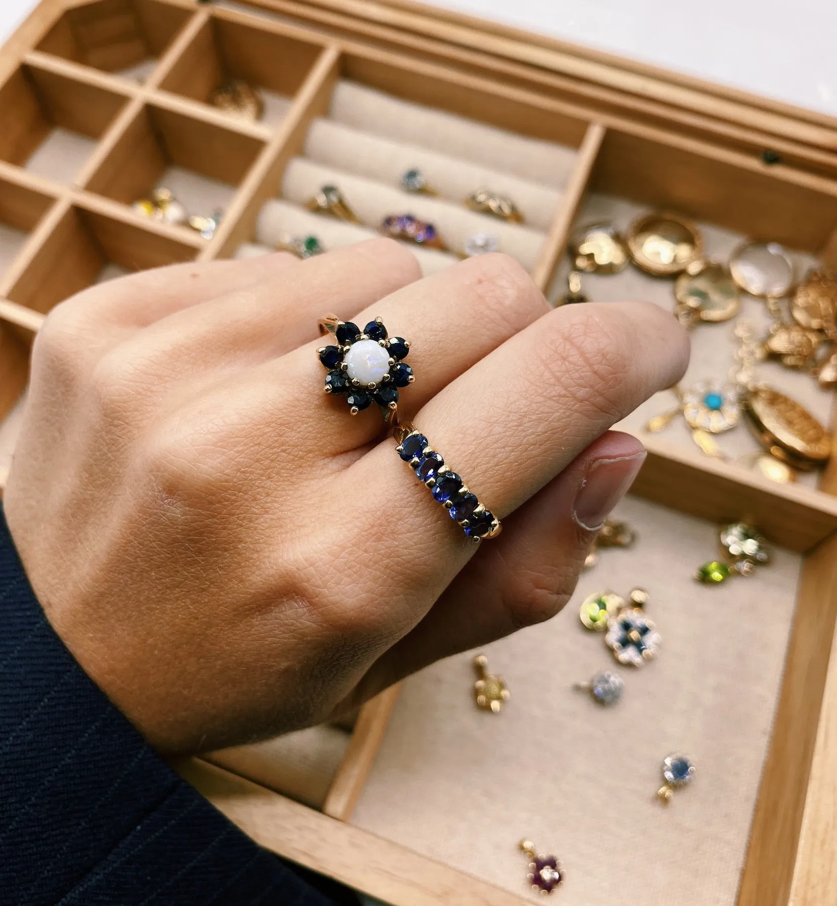 Vintage Sapphire And Opal Ice Flower Ring