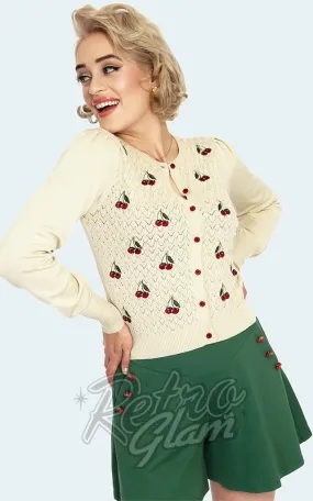 Voodoo Vixen Ivory Cherry Embroidery Bell Sleeve Cardigan - L & XXL left only