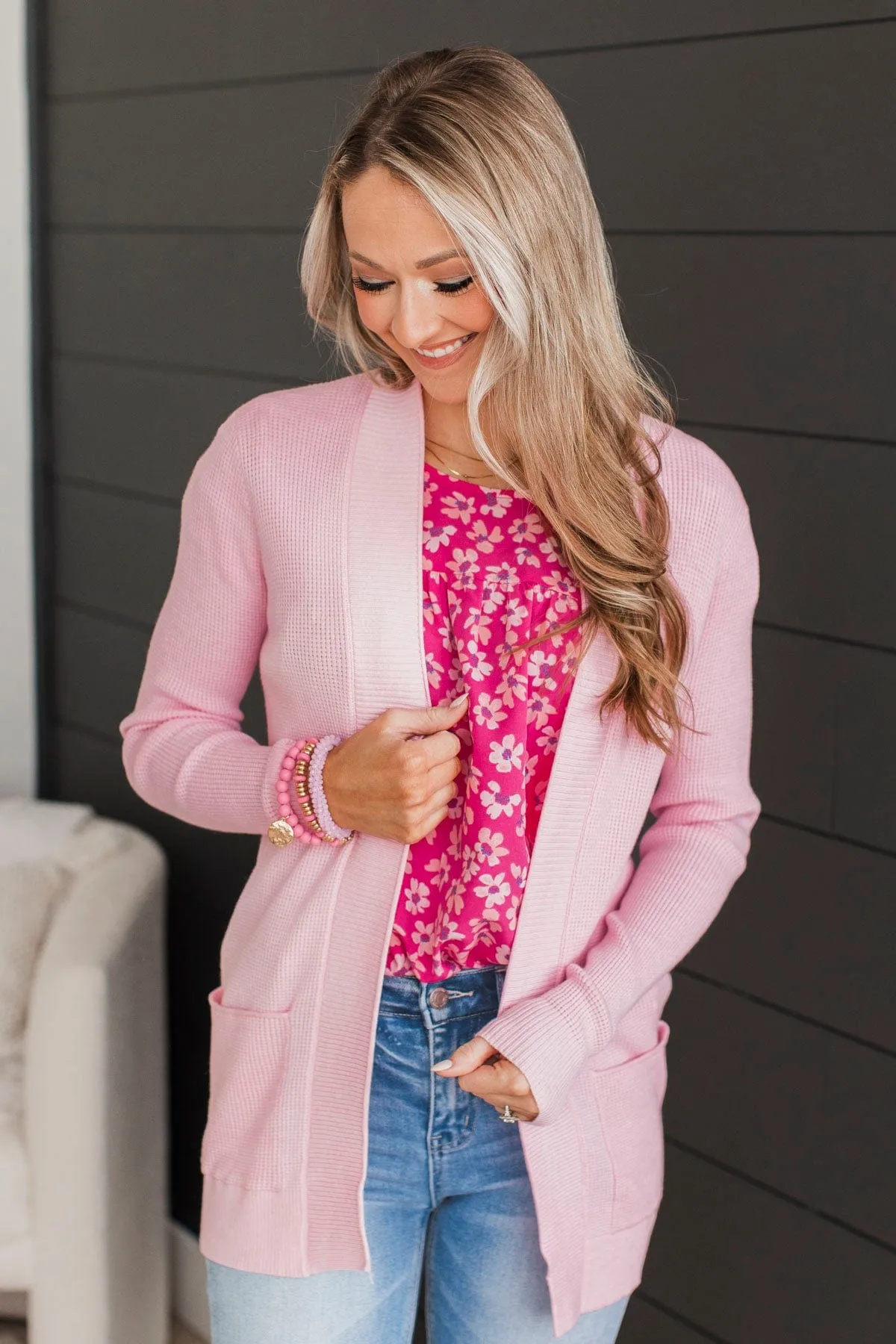 Walking On Clouds Knit Cardigan- Light Pink