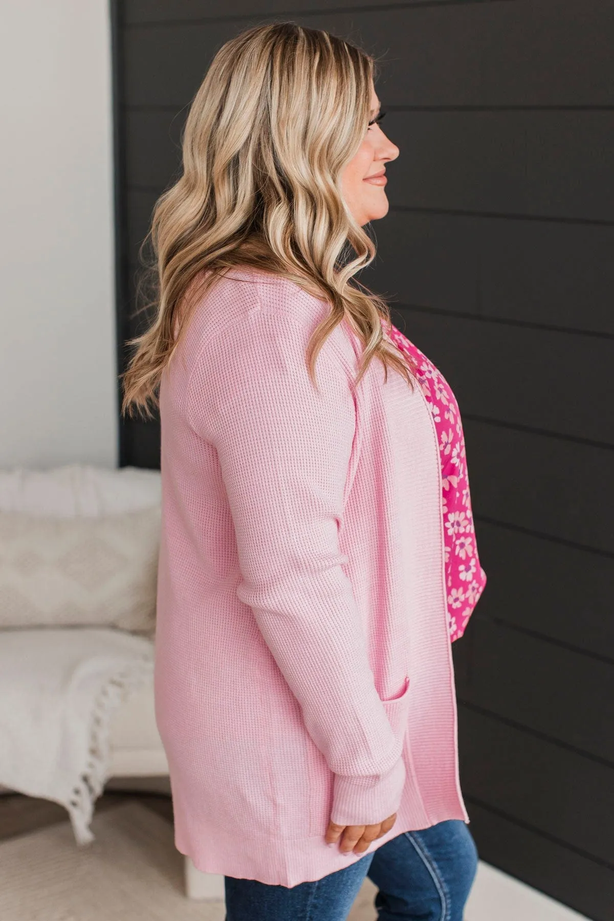 Walking On Clouds Knit Cardigan- Light Pink